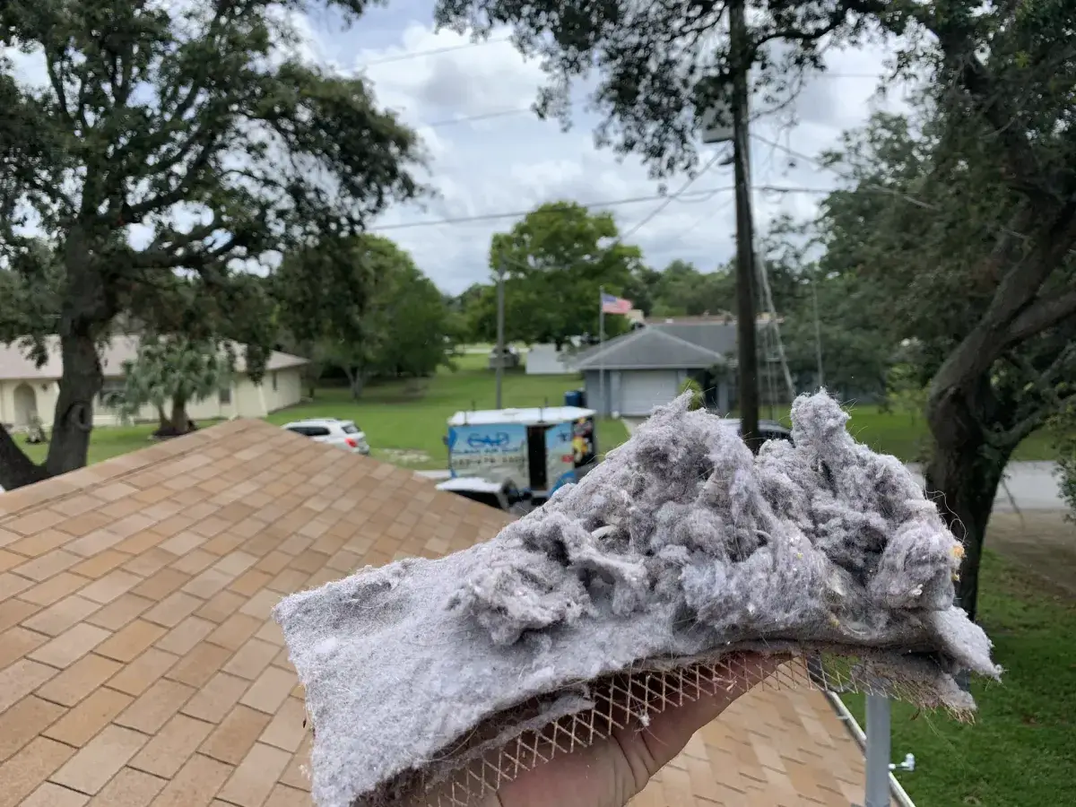 A handful of lint removed from a dryer vent termination