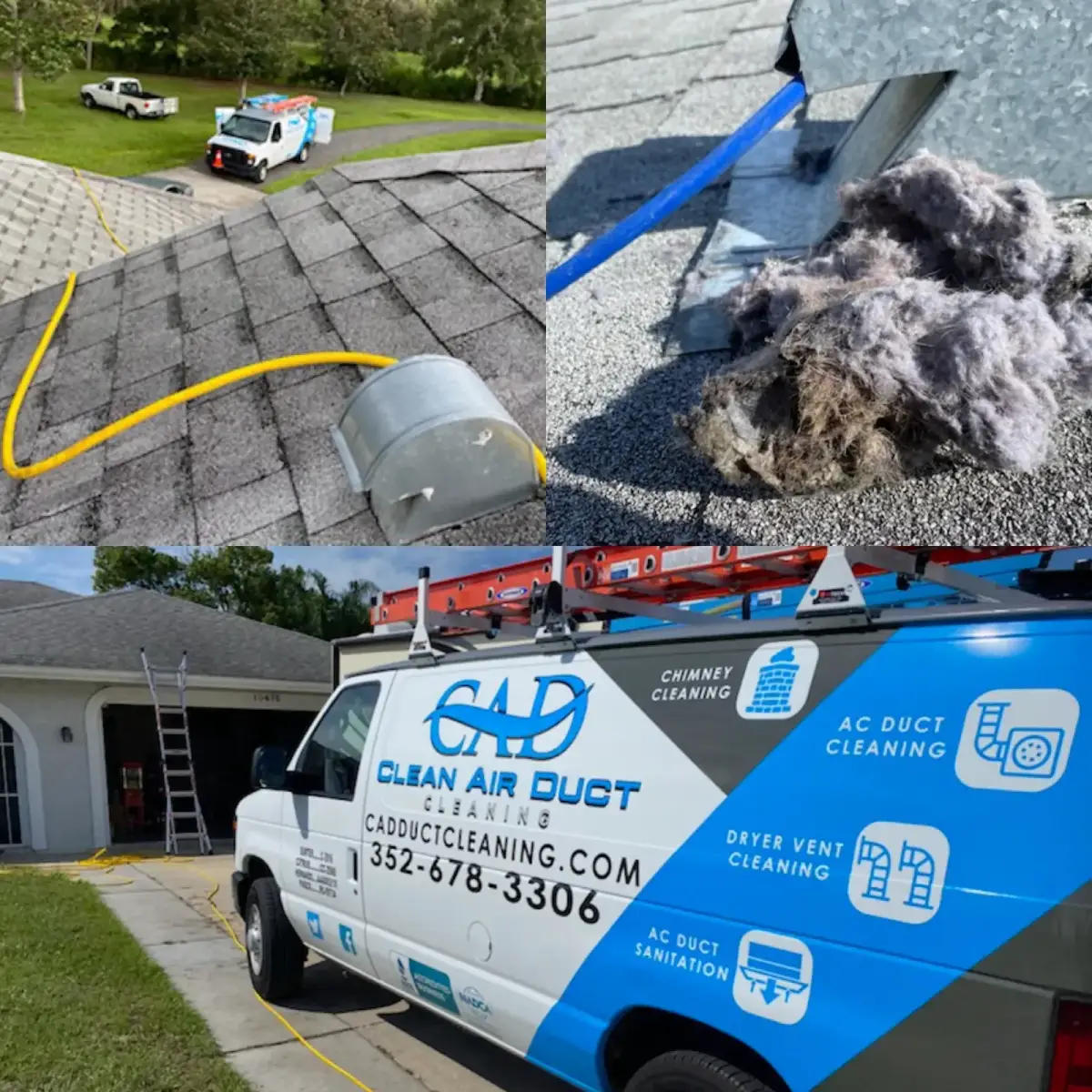 A Clean Air Duct Cleaning van parked in a residential driveway at the start of a visit