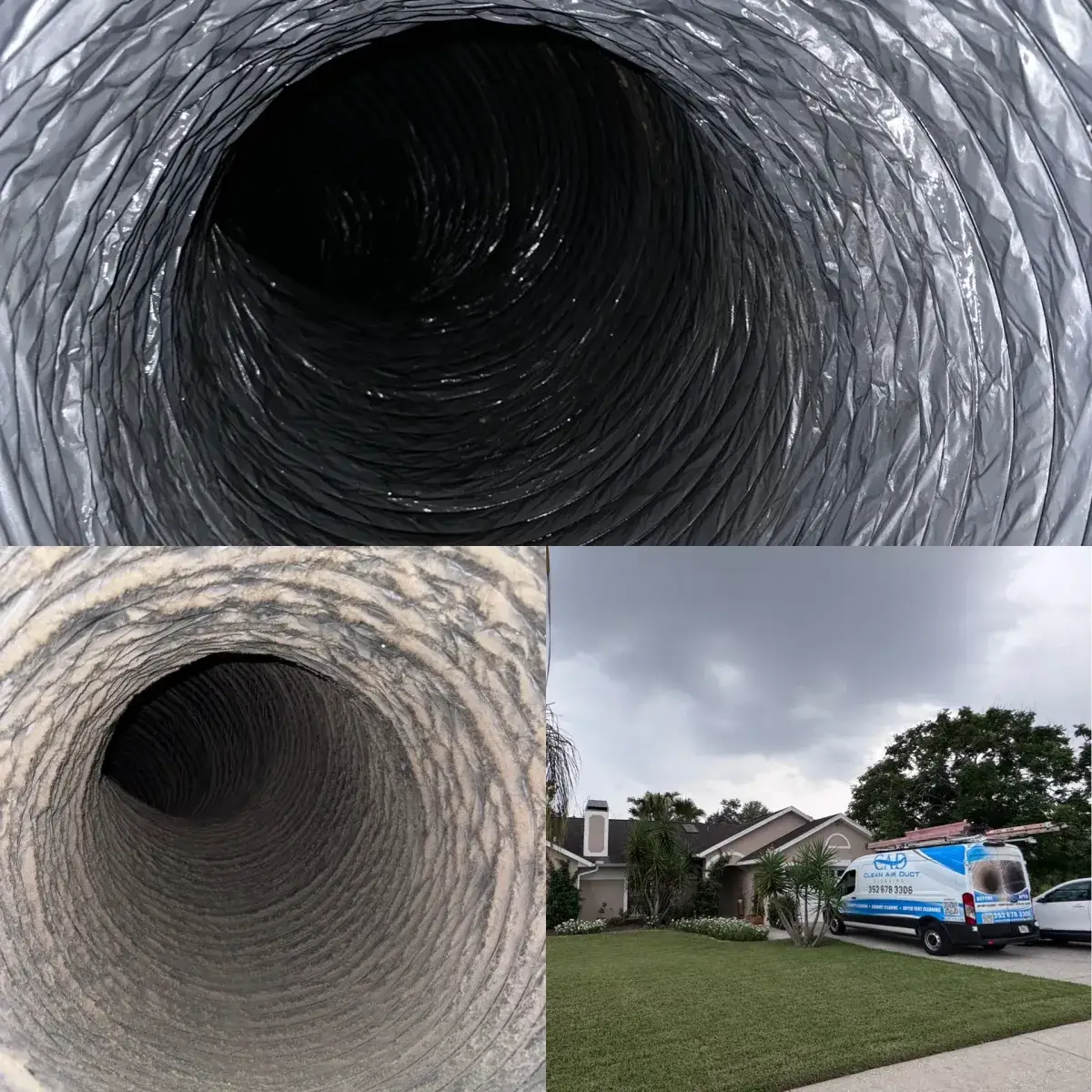 A flexible duct after cleaning, back to a clean liner
