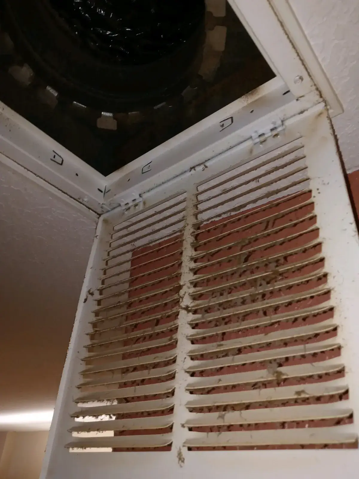 Dust built up between the louvers of a return grille