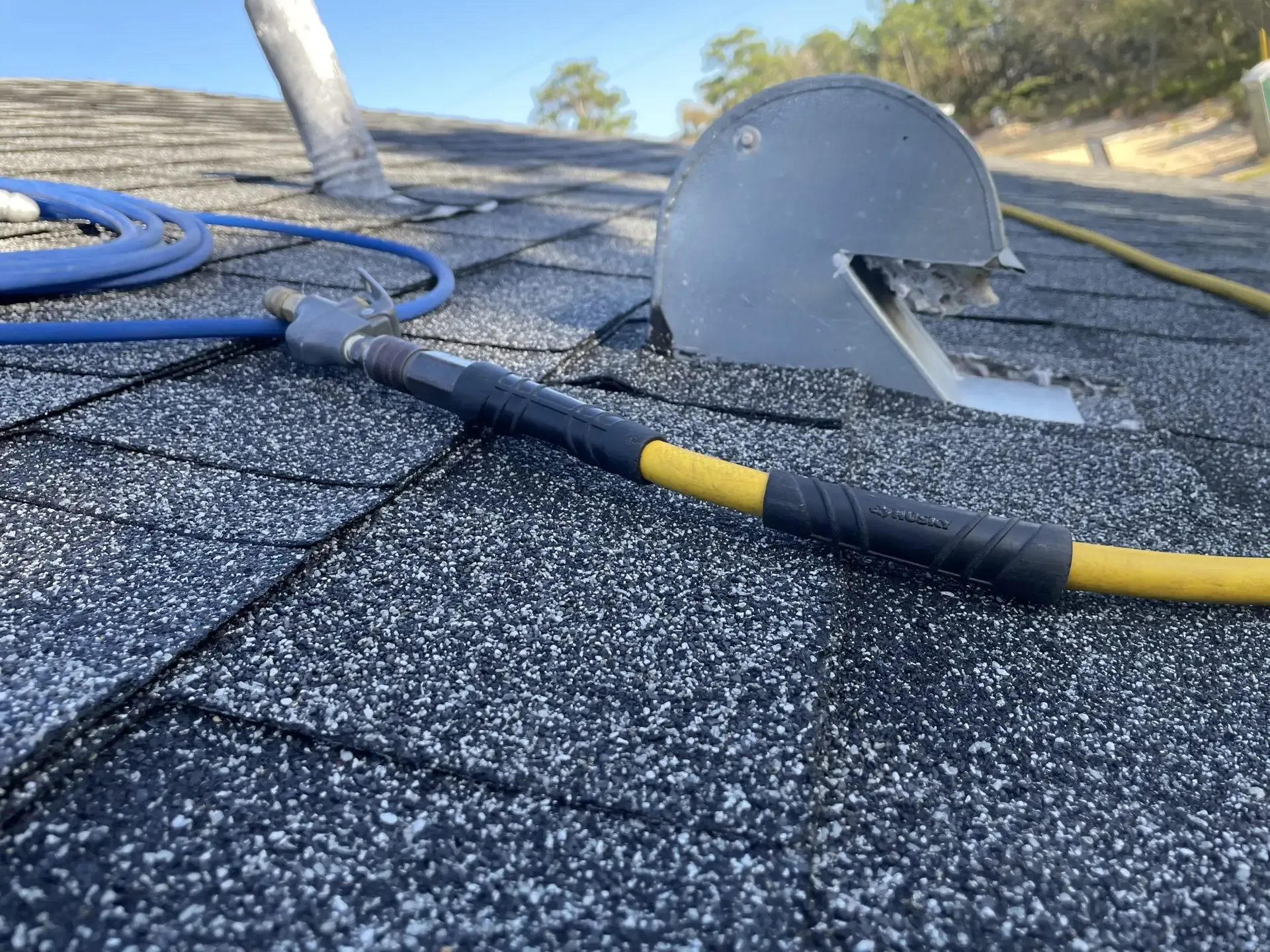 Flexible duct run pulled out for inspection at a Central Florida home